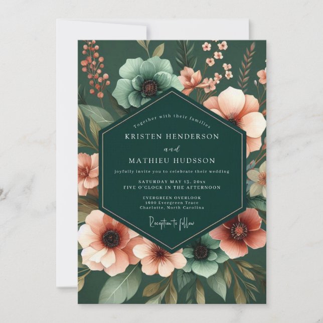 Convites Casamento Emerald Anemone Noir (Frente)
