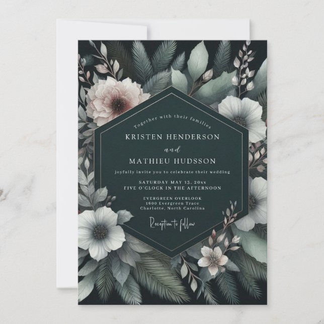 Convites Casamento Emerald Blush Moody Flora (Frente)