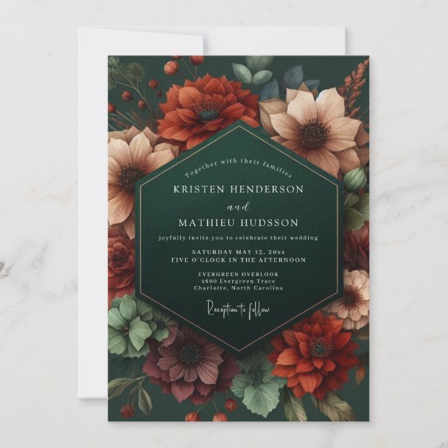 Convites Casamento Emerald Opulent Bloom (Frente)
