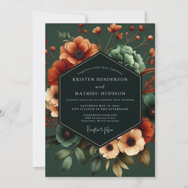 Convites Casamento Emerald Poppy Noir (Frente)