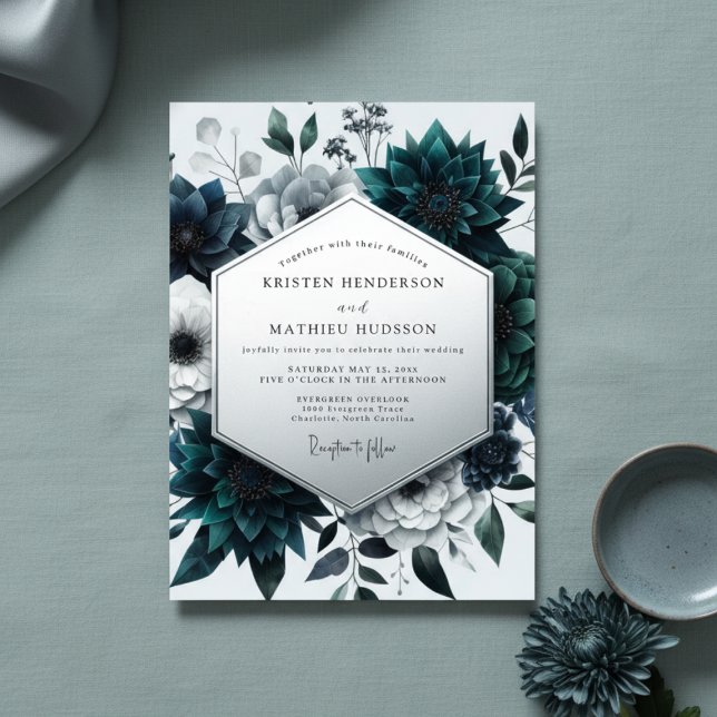 Convites Casamento Encantado Botânico Verde-água (Criador carregado)