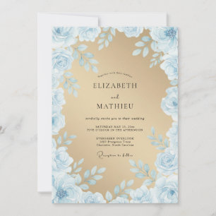 Convites Casamento Encantado com Aquarela Azul Claro