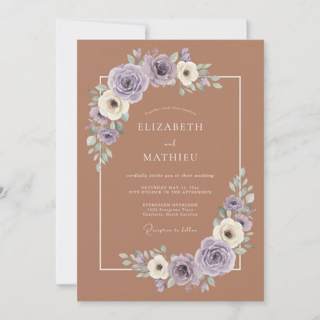 Convites Casamento Encantado com Floral de Lavanda (Frente)
