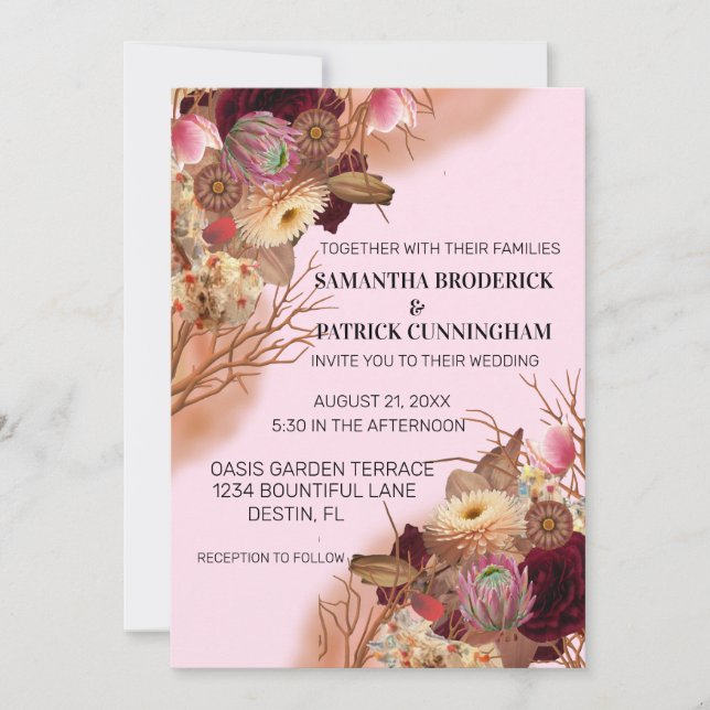 Convites Casamento Encantado de Conto de Fadas Boho Flor Si (Frente)