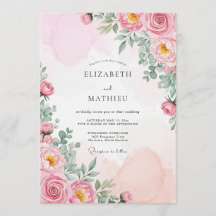 Convites Casamento Encantado de Rosa Empoeirada Floral