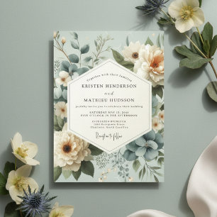 Convites Casamento Encantado em Azul Pálido Floral