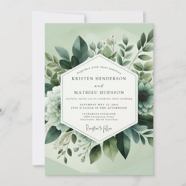 Convites Casamento Encantado em Verde Salvia (Frente)