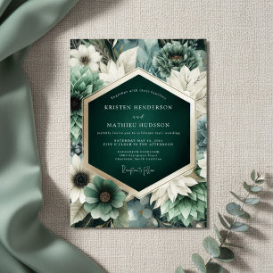 Convites Casamento Encantado Floral Azul- Verde Sombrio