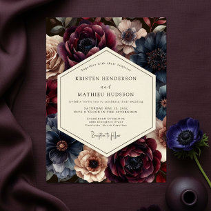Convites Casamento Encantado Floral Borgonha