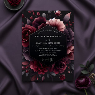 Convites Casamento Encantado Floral Borgonha Mal-humorado