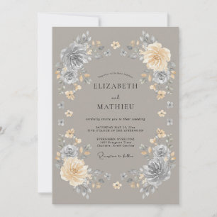 Convites Casamento Encantado Floral Cinza