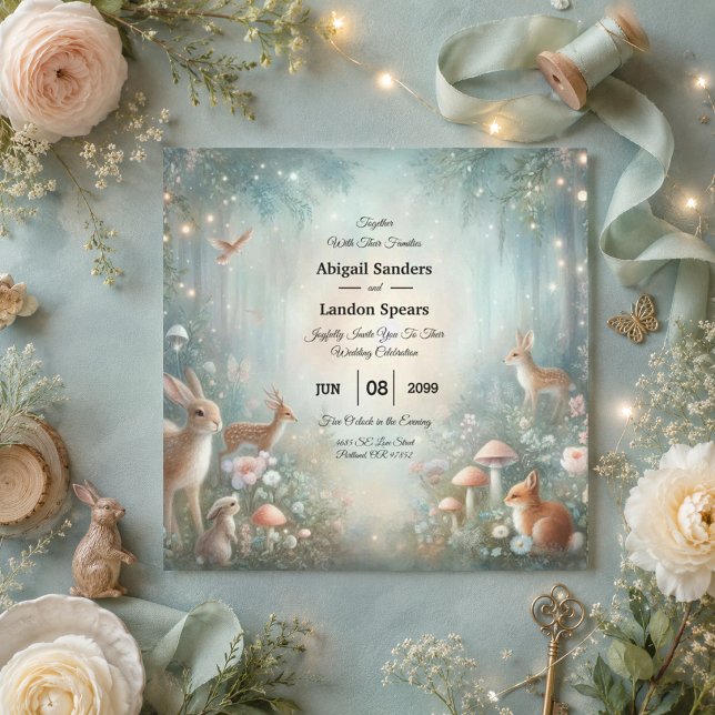 Convites Casamento Encantado Floresta com Tons de Turquesa  (Criador carregado)