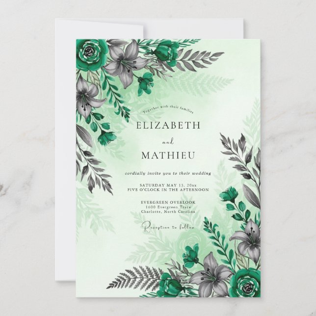 Convites Casamento Encantador de Floresta Esmeralda Verde (Frente)