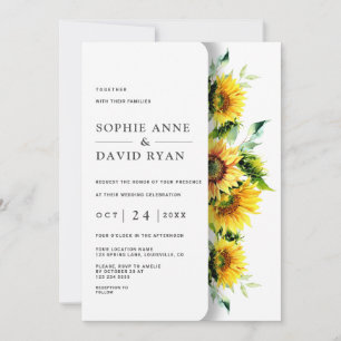 Convites Casamento Encantador de Girassóis em Aquarela