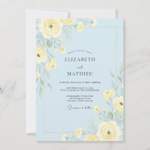Convites Casamento Encantador de Primavera Azul Pálido