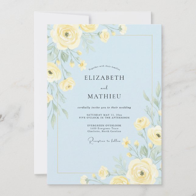 Convites Casamento Encantador de Primavera Azul Pálido (Frente)