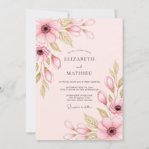 Convites Casamento Encantador de Primavera com Rosa Tímido