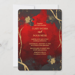 Convites Casamento encantador e elegante em vermelho, cinza