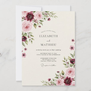 Convites Casamento Encantador Rosa Bege Borgonha