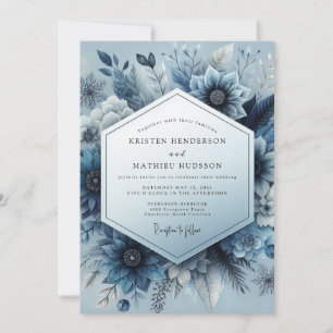 Convites Casamento Encantamento Floral Azul Ardósia