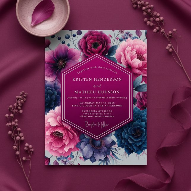 Convites Casamento Encantamento Floral Magenta (Criador carregado)