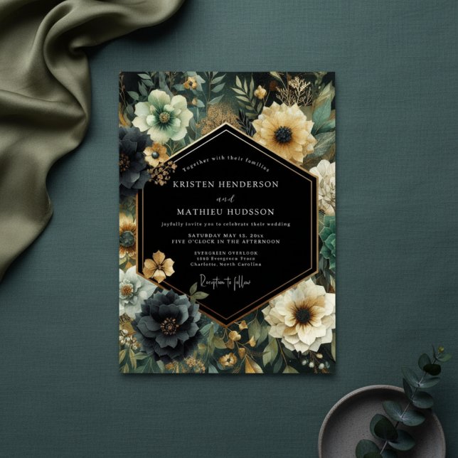 Convites Casamento Encantamento Floral Turquesa (Criador carregado)