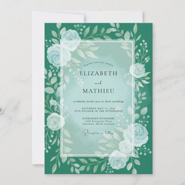 Convites Casamento Encantamento Floral Turquesa (Frente)