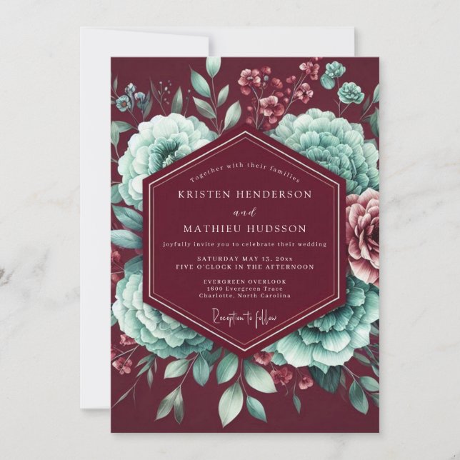 Convites Casamento Encantamento Florir Borgonha (Frente)