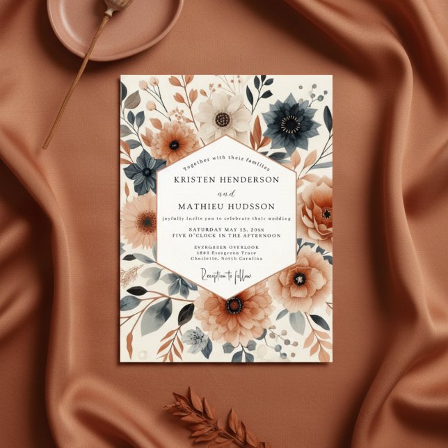 Convites Casamento Encanto Floral de Terracota (Criador carregado)