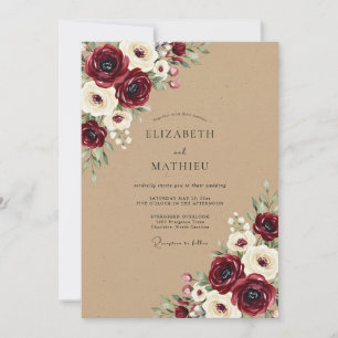 Convites Casamento Encanto Floral Outonal Borgonha