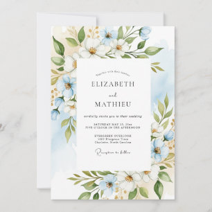 Convites Casamento Enchantment Floral Azul-Celeste