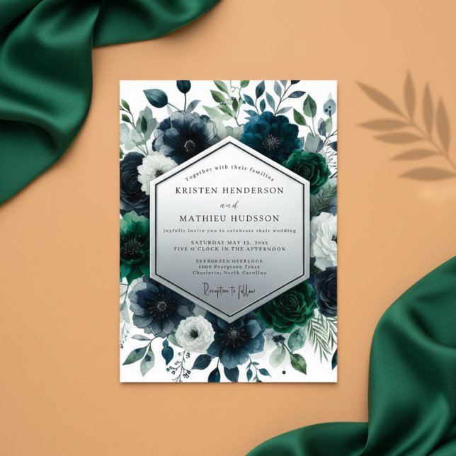 Convites Casamento Enfeitiçado com Floral Azul Turquesa Int (Criador carregado)
