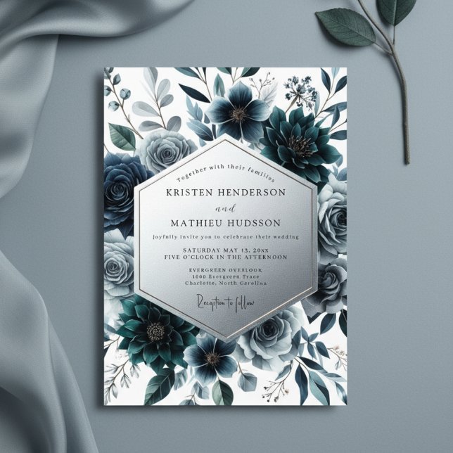Convites Casamento Enfeitiçado com Floral Turquesa (Criador carregado)