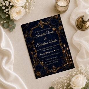 Convites Casamento Enfeitiçado de Outono em Azul Meia-Noite