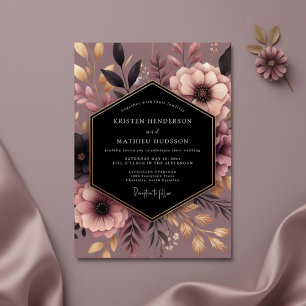 Convites Casamento Enfeitiçado por Florais Rosa Empoeirado