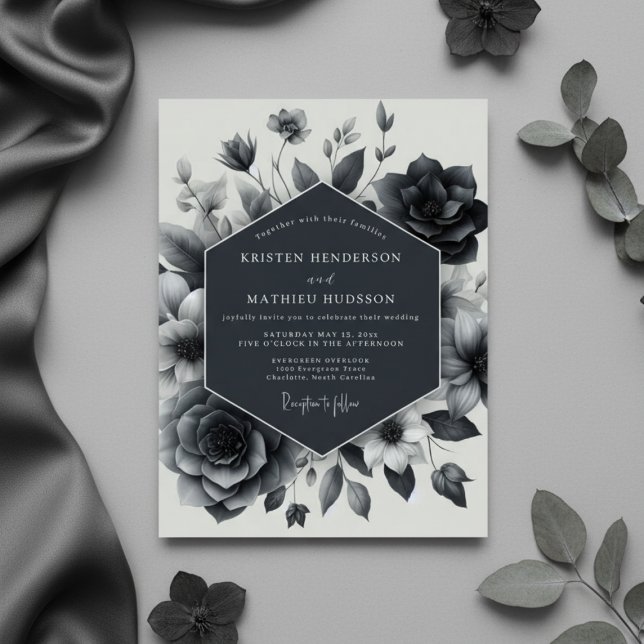 Convites Casamento Enfeitiço Floral Azul Ardósia (Criador carregado)