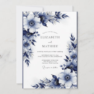 Convites Casamento Enfeitiço Floral Índigo