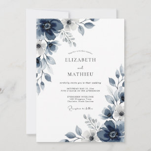 Convites Casamento Enfeitiço Floral Marinho