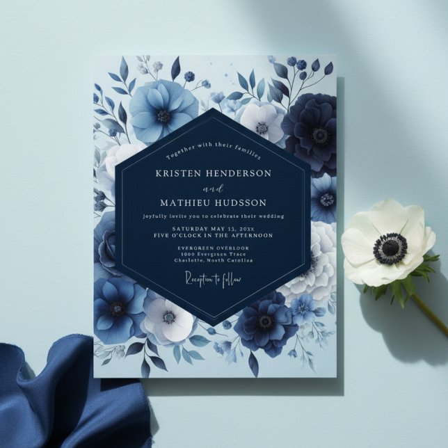 Convites Casamento Enfeitiço Floral Marinho (Criador carregado)