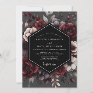 Convites Casamento Enfeitiço Floral Vermelho Intenso