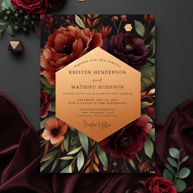 Convites Casamento Enfeitiço Florir Borgonha (Criador carregado)