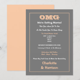 Convites Casamento Engraçado Informal Cinza e Pêssego