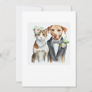 Convites casamento engraçado sério: gato e cachorro, aquare