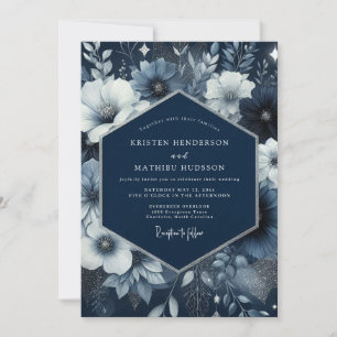 Convites Casamento Enigma Floral Azul Marinho