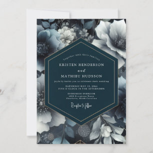 Convites Casamento Enigmático de Inverno em Azul Teal Escur