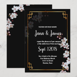 Convites casamento entre Blossomas de Cereja Brancas e ouro