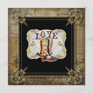 Convites casamento entre botas de cowboy ocidentais