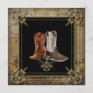 Convites casamento entre botas de cowboy ocidentais