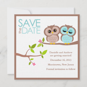 Convites Casamento entre Brown e Aqua Owls Salve a Data
