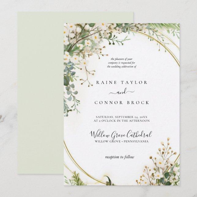 Convites casamento entre Florals Bridgerton e Purple Orçame (Frente/Verso)